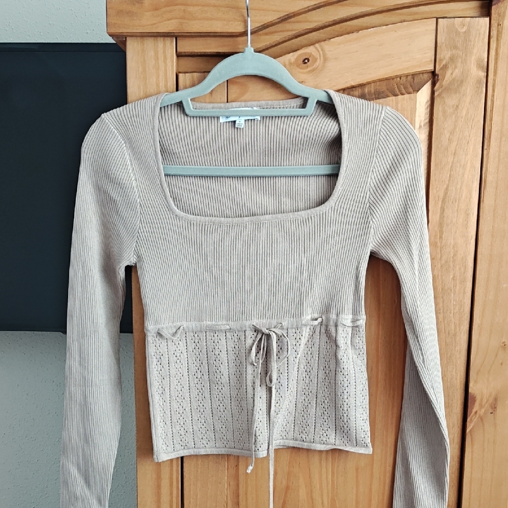 Emory Park Taupe Ribbed Knit Blouse